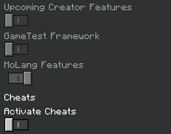 MoJang Features activated in experimental options.