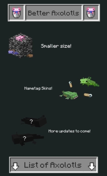 List of new Axolotl textures
